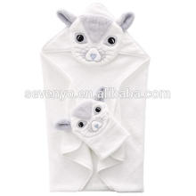 Mignon animal bébé serviette 100% de haute qualité organique bambou doux couleur blanc capuche bébé serviette de bain HDT-9012 en Chine usine
